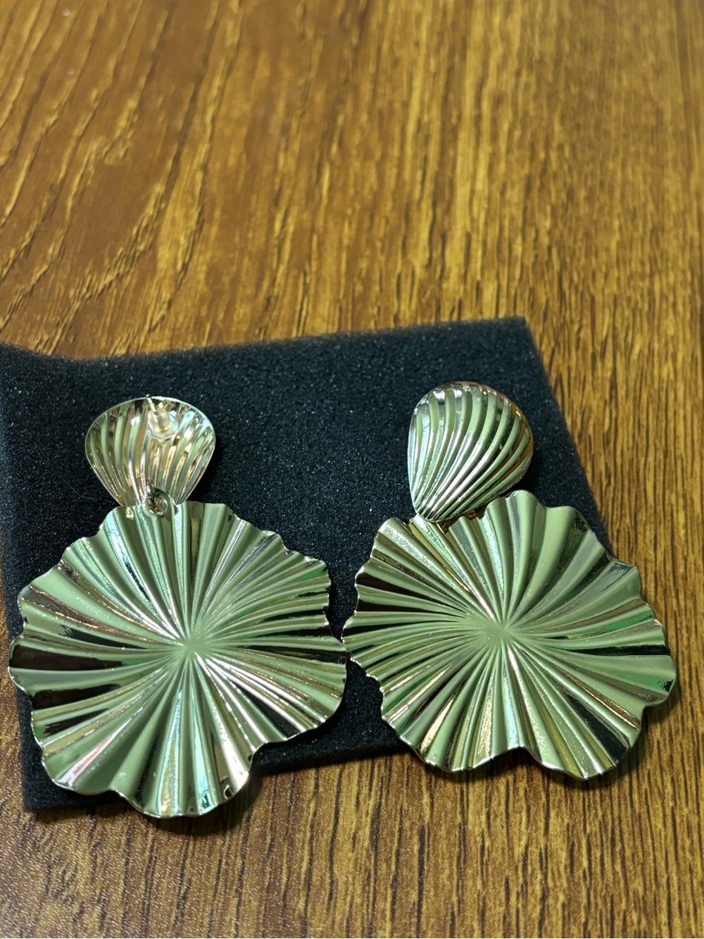 SHEIN Gold Tone Statement Fan Shell Drop Earrings | Oversized Glam Earrings